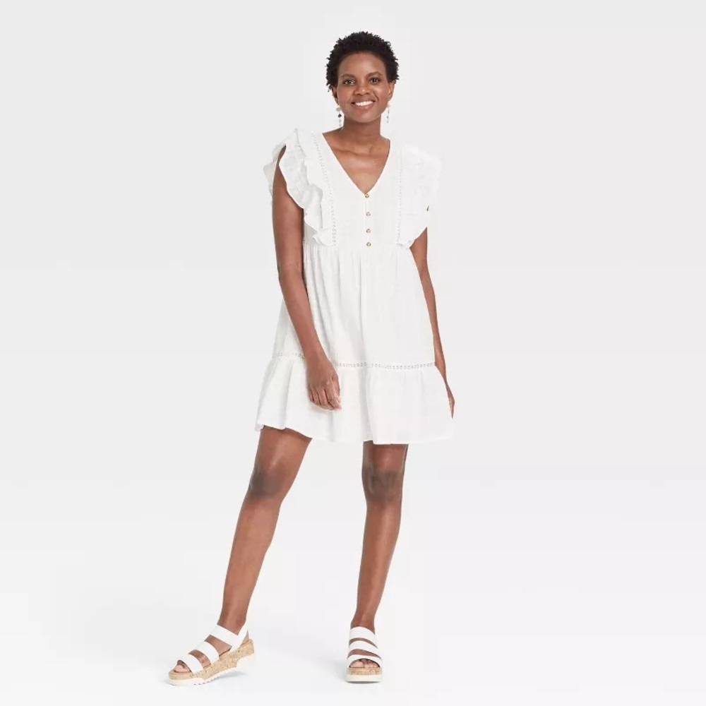 Knox Rose Dress White Short Flutter Sleeve Boho Bohemian Beach Ruffle Size 4X